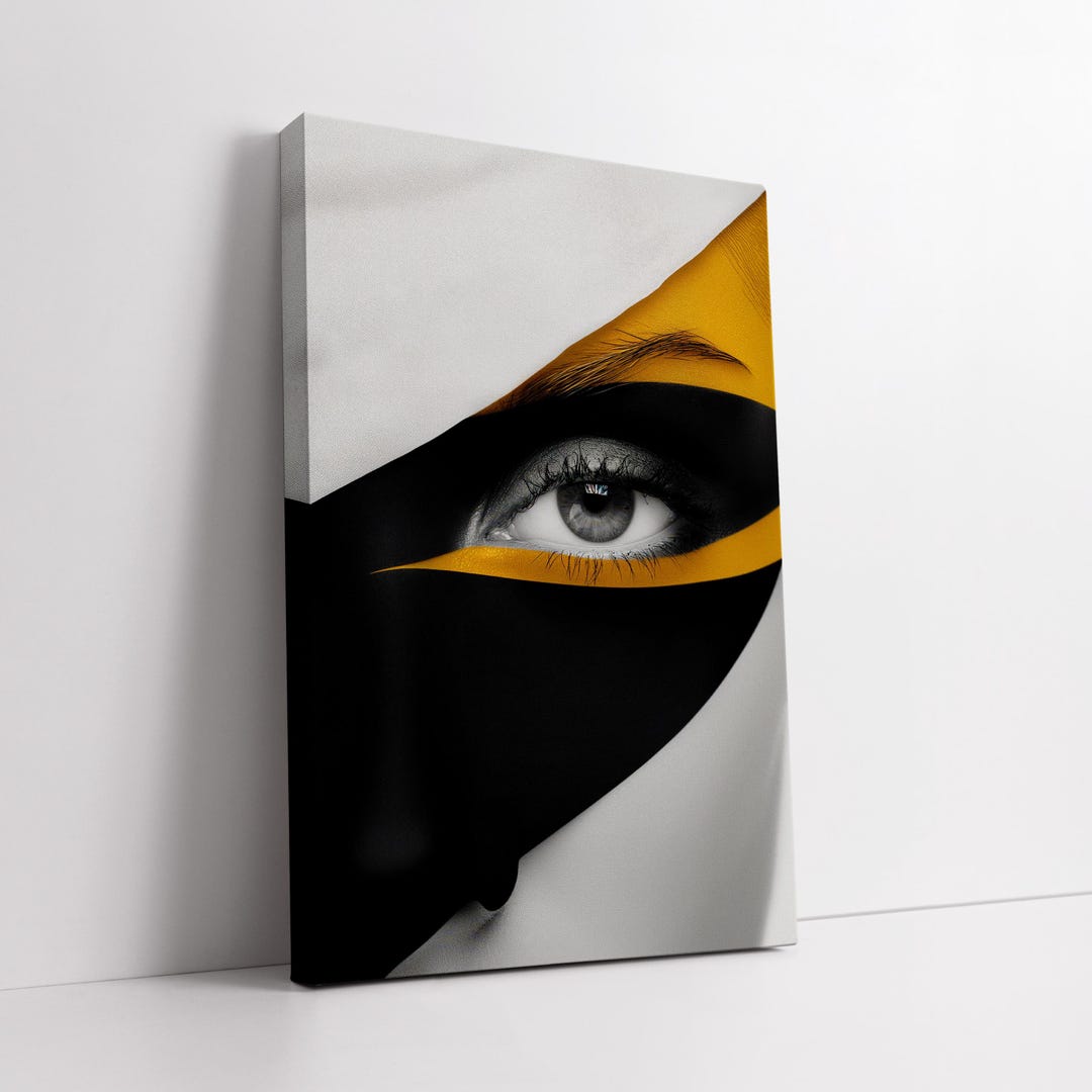 Modern Abstract Woman Portrait Canvas Wall Art – Black and Gold Minimal ...