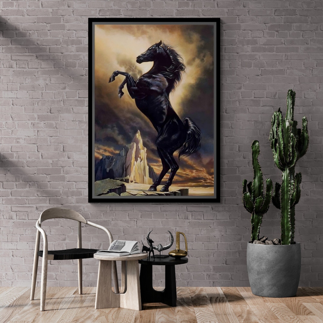 Black Stallion Wall Art, Black Stallion Framed Canvas, Animal Canvas