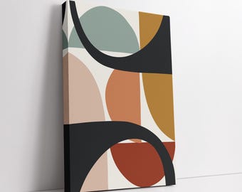 Modern Abstract Boho Canvas Art with Earthy Geometric Shapes | Mid Century Minimal Wall Art for Living Room, Bedroom and Office