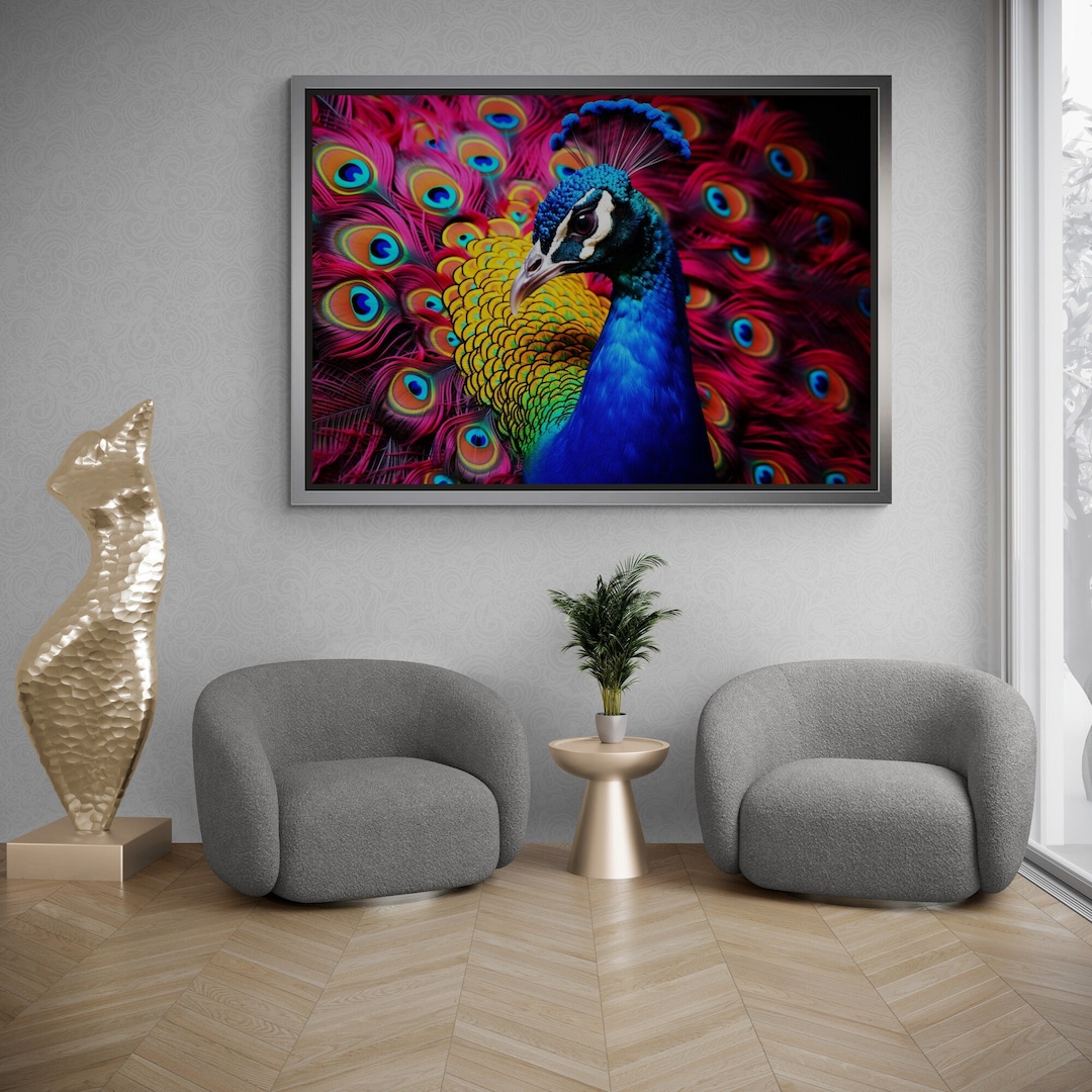 Peacock Wall Art, Peacock Feather Framed Canvas, Colorful Bird Wall Art ...