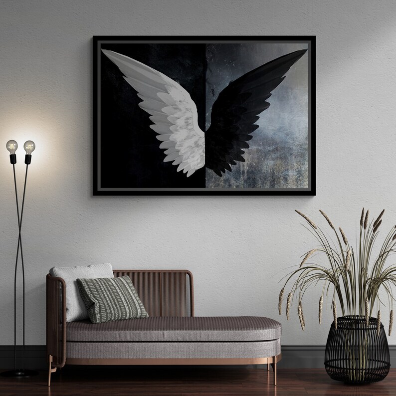 Angel Wings Wall Art, Angel Wings Framed Canvas, Black Wings Wall Art ...
