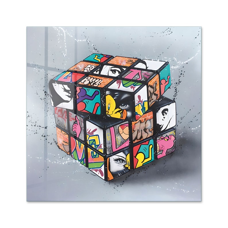 Glass Wall Art, Banksy Cube Wall Art, Tempered Glass Wall Art, Large