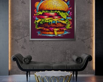 ポップアートバーガーフレームキャンバス、ハンバーガーウォールアート
