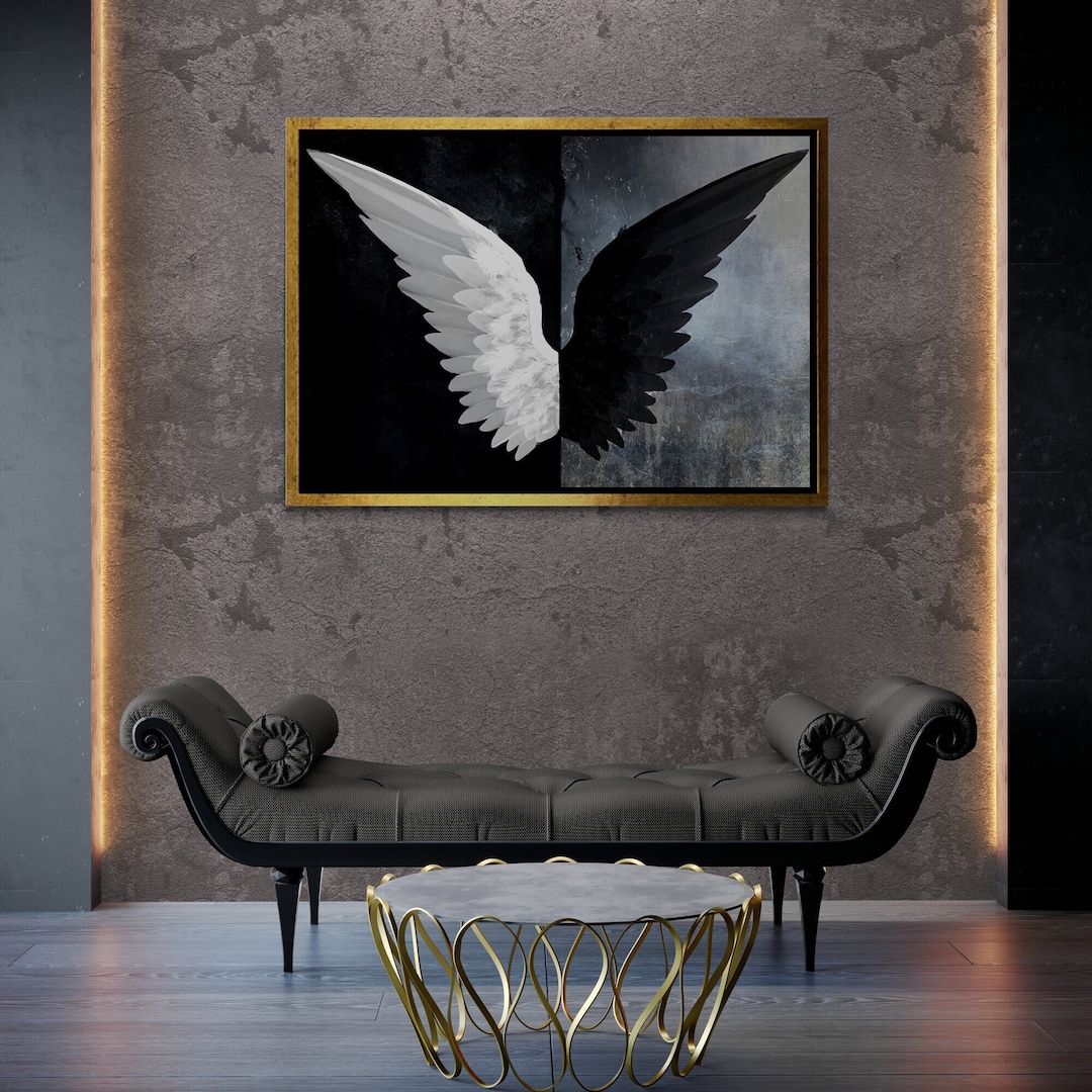 Angel Wings Wall Art, Angel Wings Framed Canvas, Black Wings Wall Art, Wings Canvas, Black and