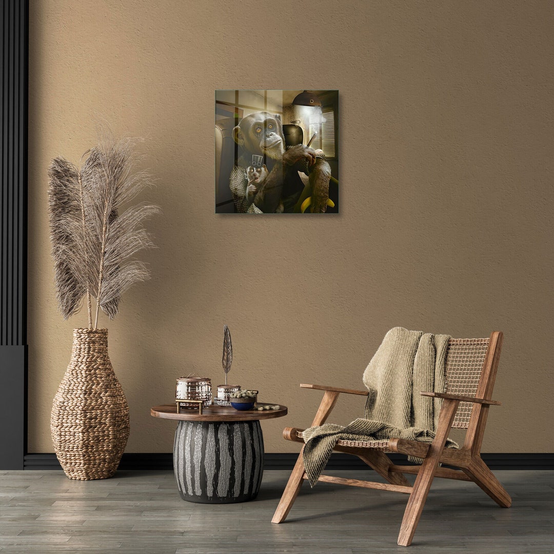 Glass Wall Art, Cool Monkey Wall Art, Tempered Glass Wall Art, Large