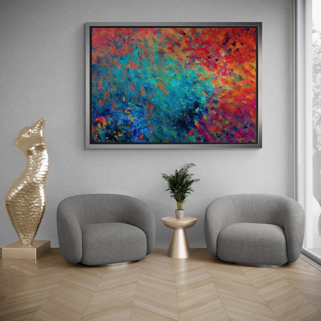 Red Blue Wall Art, Modern Colorful Canvas, Red Blue Framed Canvas