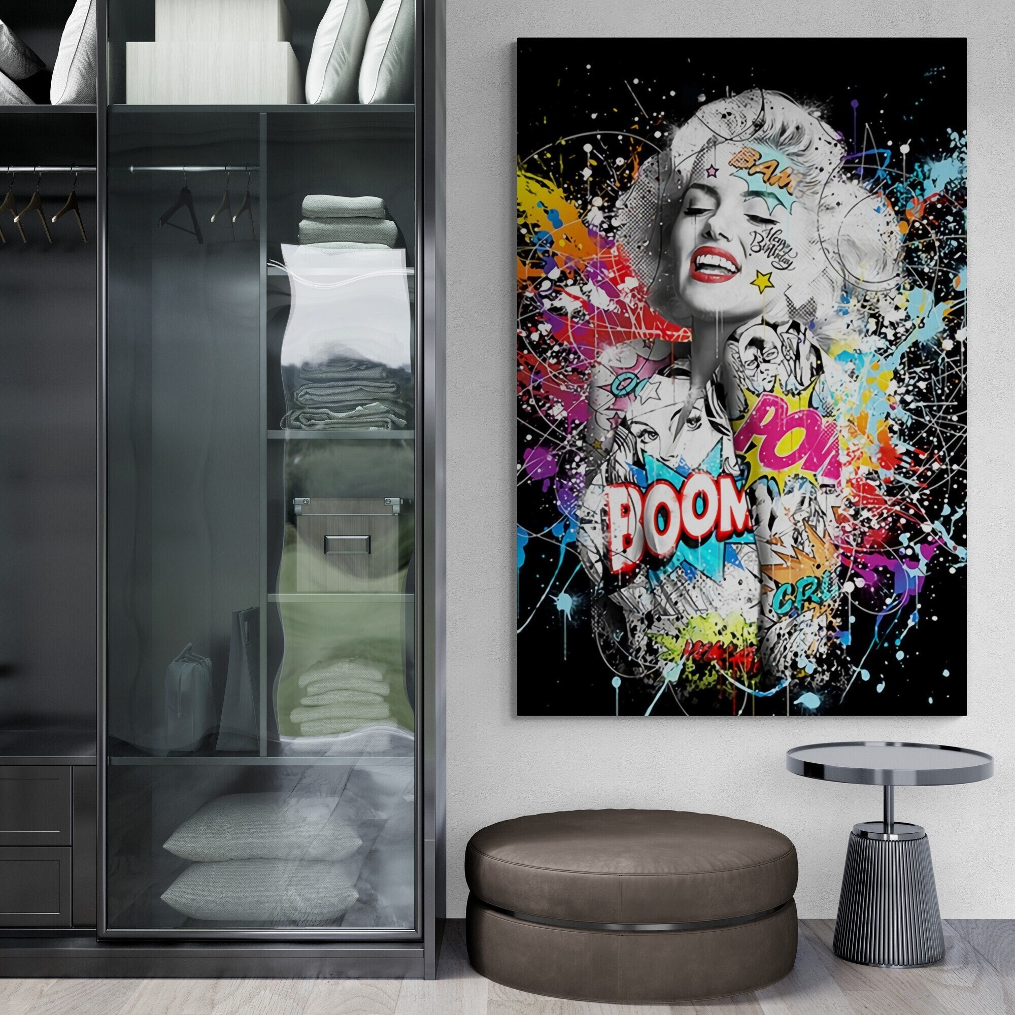 Banksy Marilyn Monroe Framed Canvas, BOOM Marilyn Monroe Pop Art