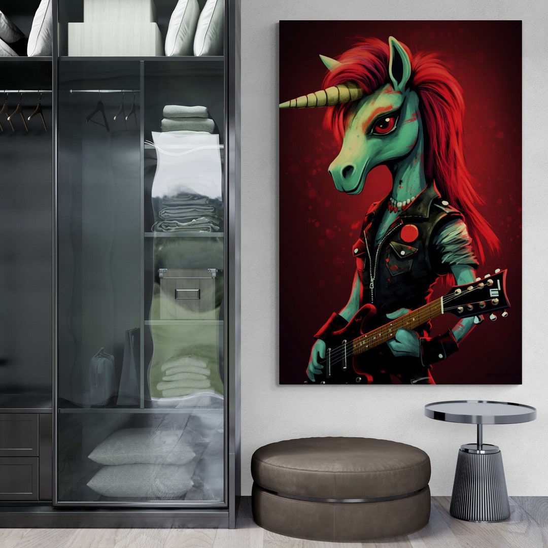 Punk Rock Unicorn Wall Art, Unicorn Framed Canvas, Gift for Musician ...
