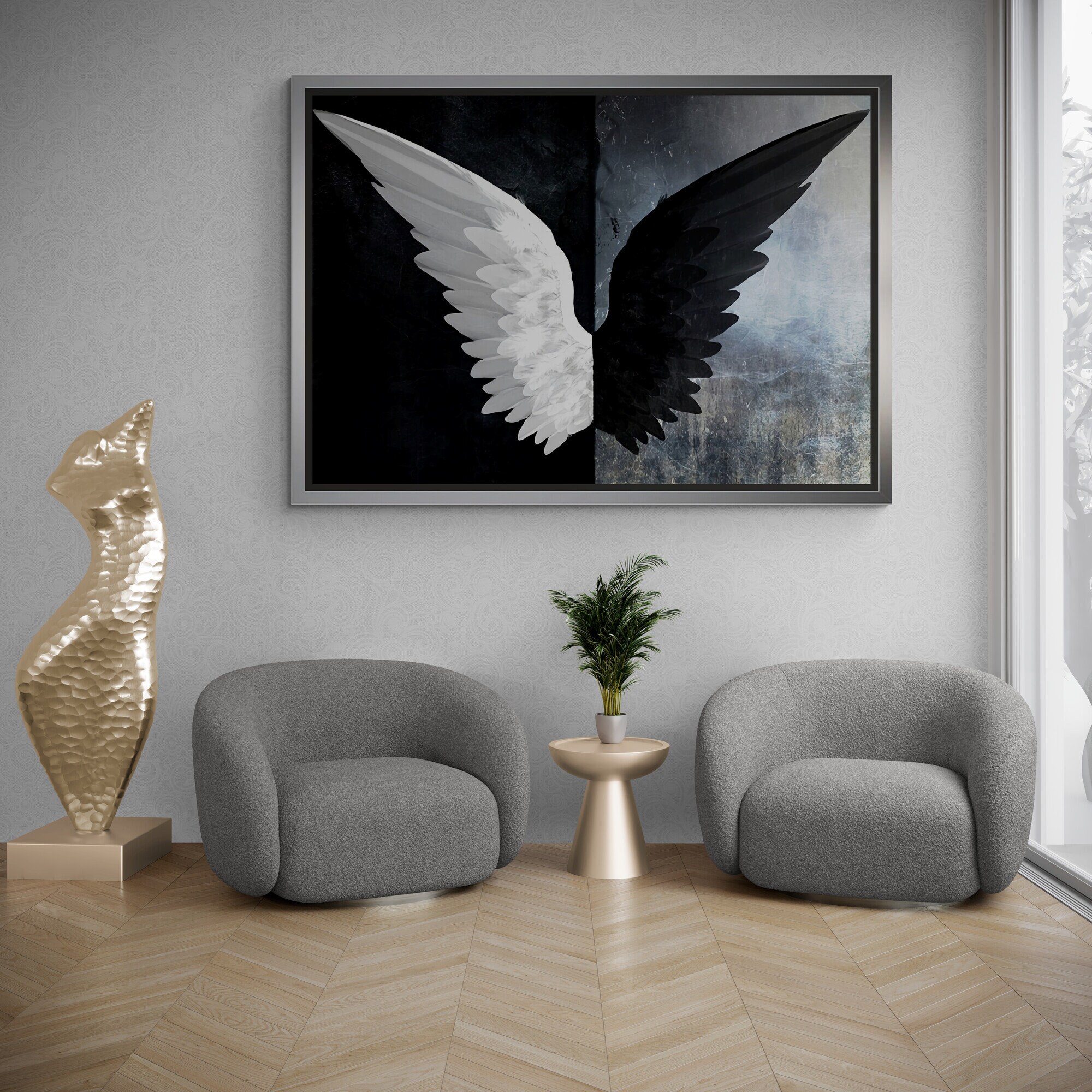 Angel Wings Wall Art, Angel Wings Framed Canvas, Black Wings Wall Art ...