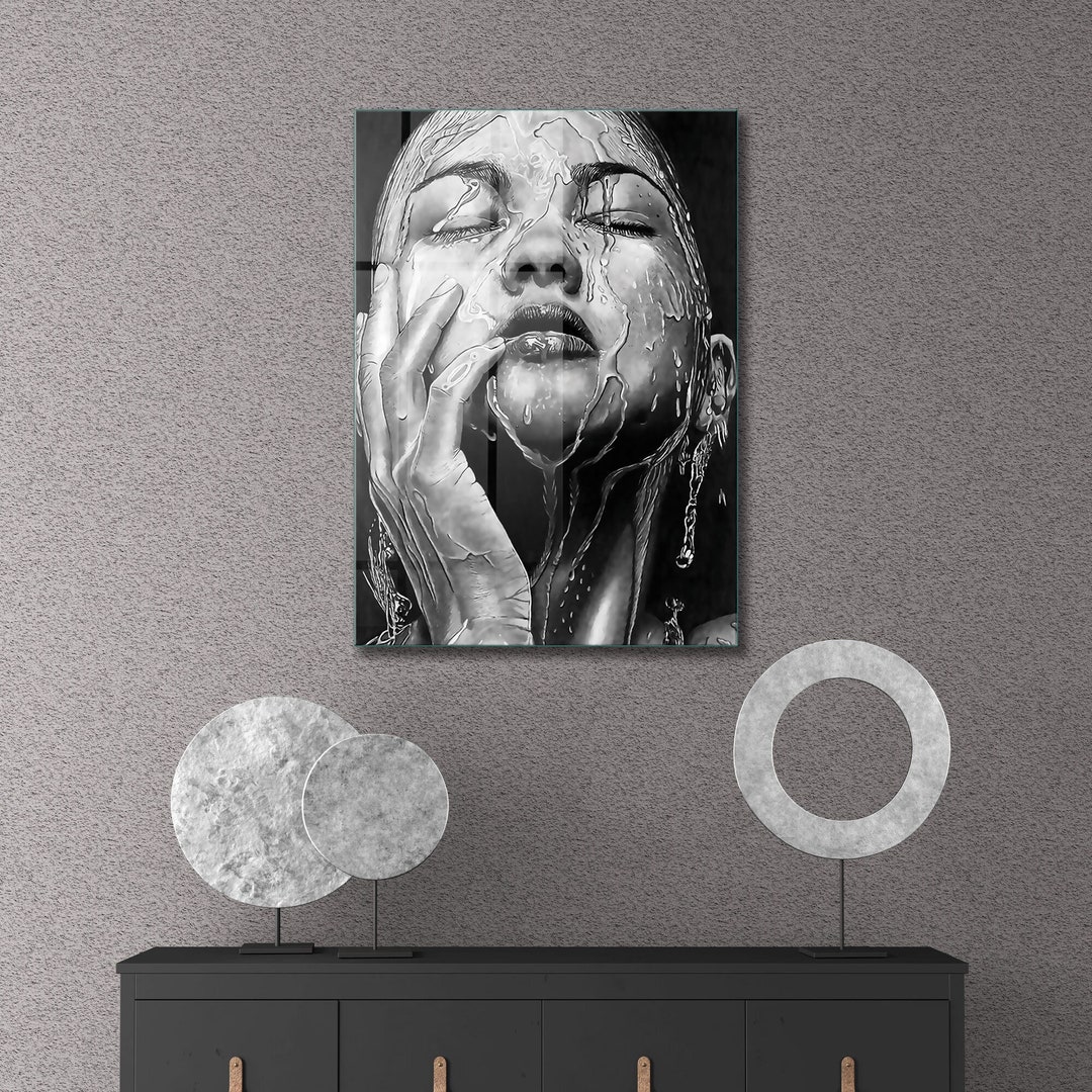 Tempered Glass Wall Art, Water Woman Wall Art, Glass Wall Art, Wall Hanging, Large Art, Woman