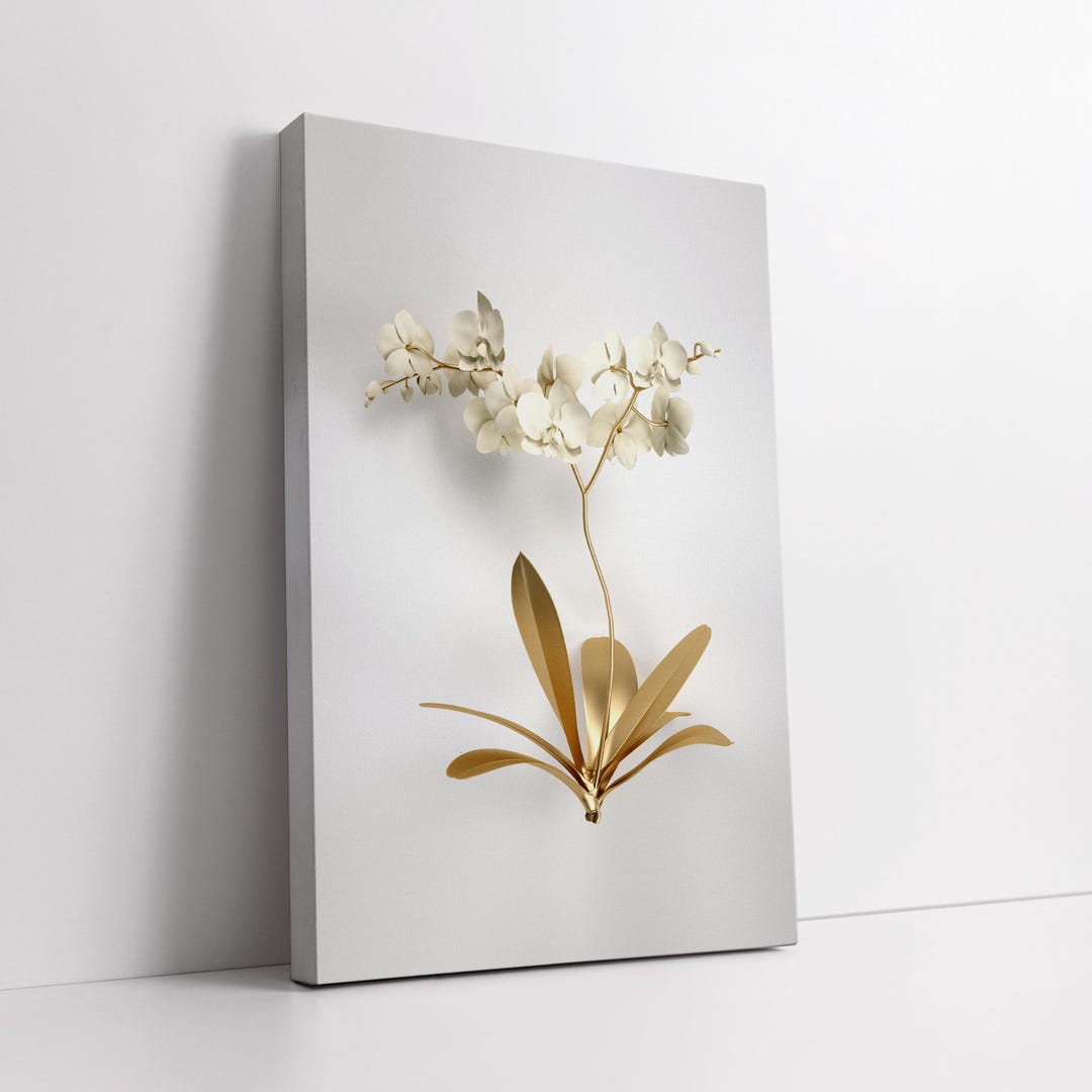 Golden Orchid Canvas Wall Art – Elegant White and Gold Floral Design ...