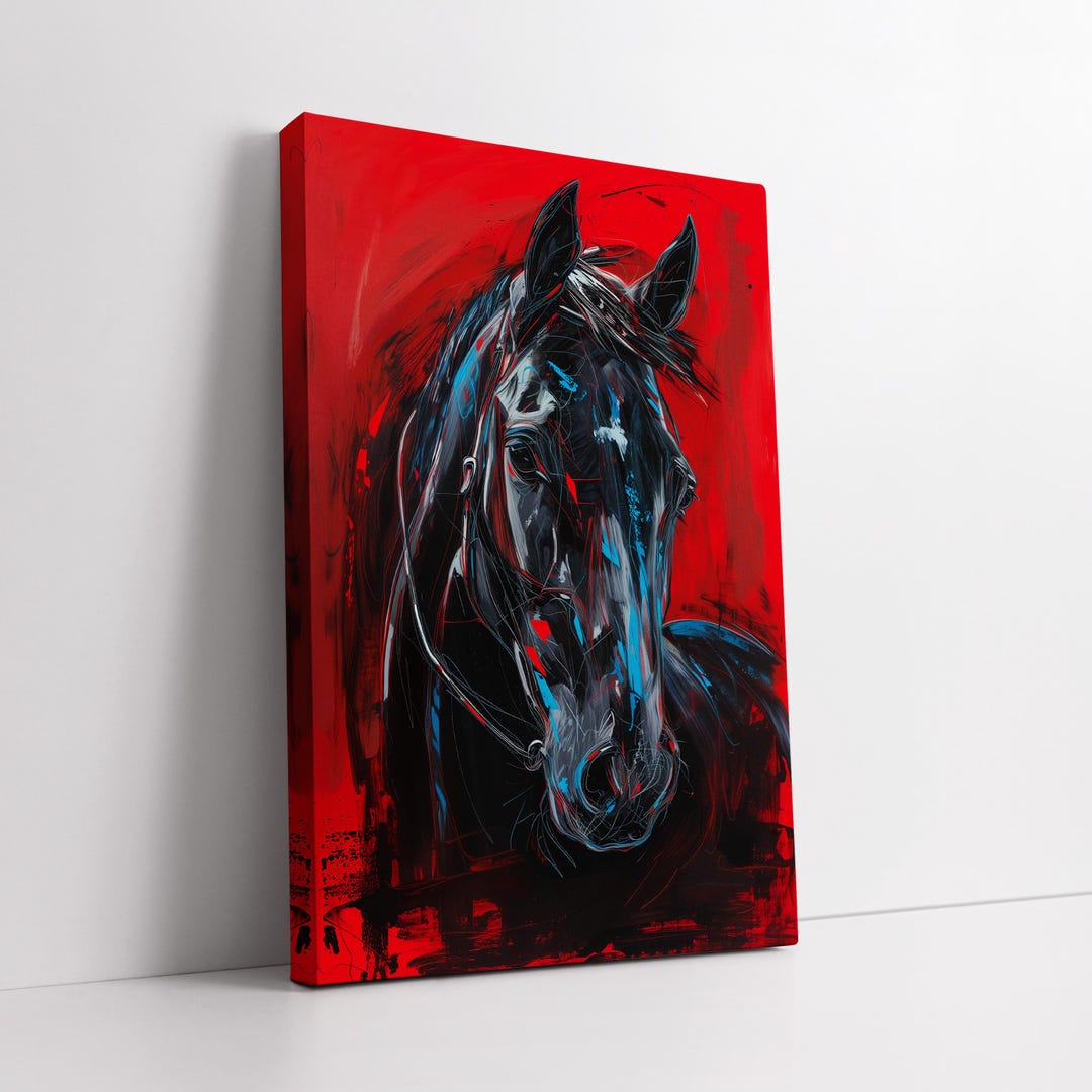 Abstract Horse Canvas Wall Art Red Background Modern Animal Painting ...