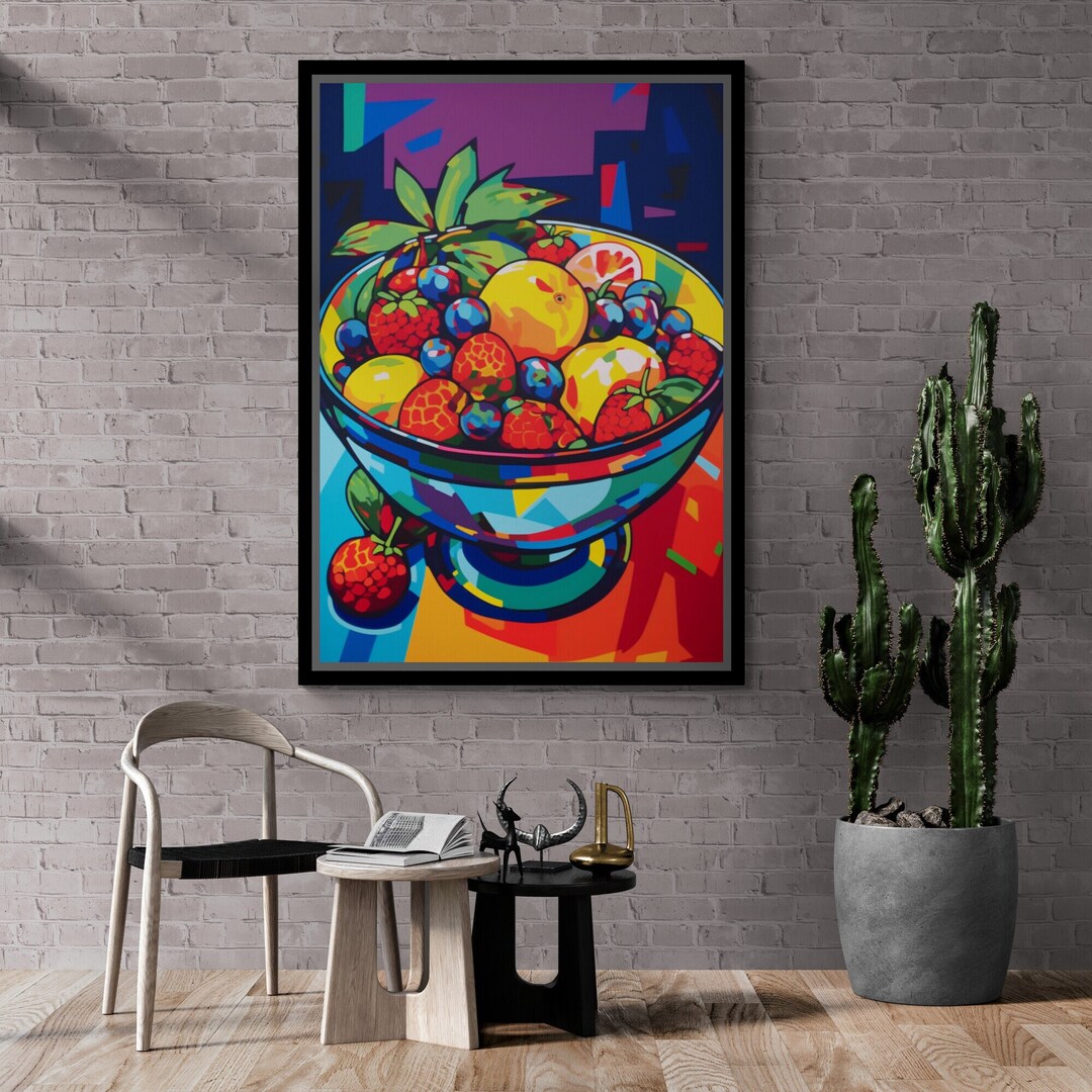 Colorful Fruits Wall Art, Abstract Framed Canvas, Large Wall Art