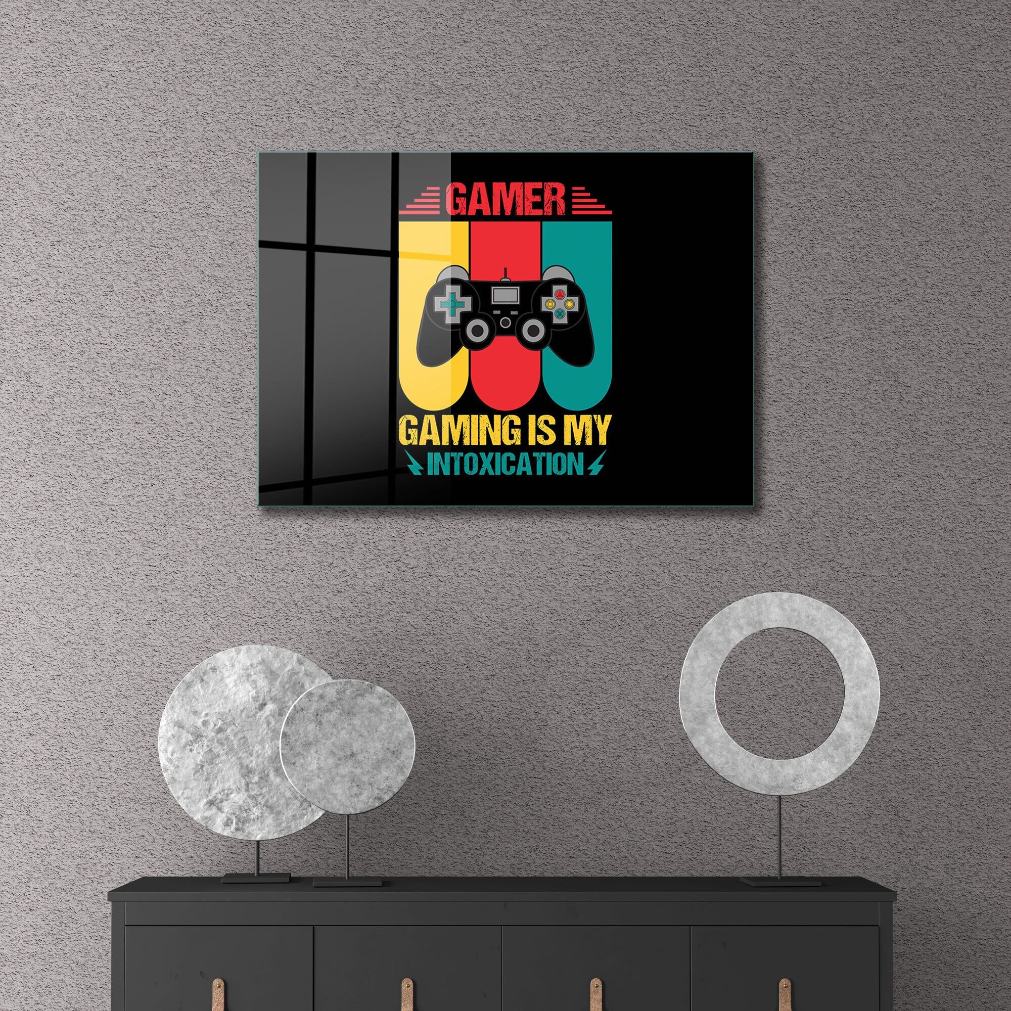 Glass Wall Art, Gaming Joystick Wall Art, Tempered Glass Art, Wall Hangings, Large Wall Art, Man