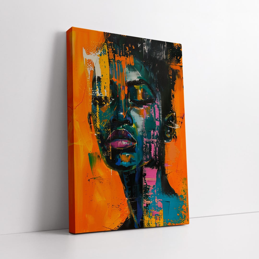 Vibrant Abstract African Woman Portrait With Orange and Blue Brush ...