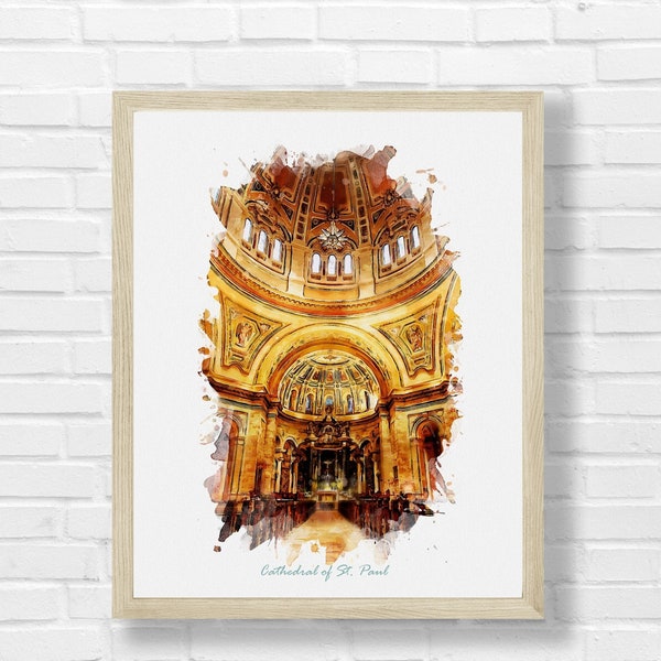 Cathedral of St. Paul Interior Watercolor Digital Download, Fine Art Print, Cathedral Art, St. Paul Cathedral, Religious Art, Wall Art