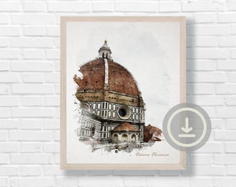 Florence Cathedral Print: Santa Maria del Fiore Watercolor Art (Digital Download)