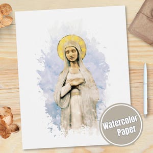 Our Lady Star of the Sea Print: Textured Matte Watercolor Religious Art