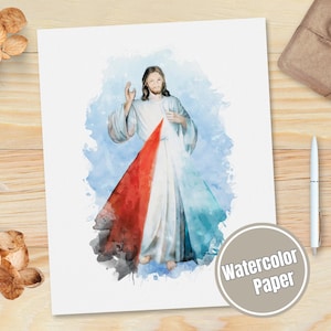 Divine Mercy Art Print: Jesus, I Trust in You - Watercolor Paper