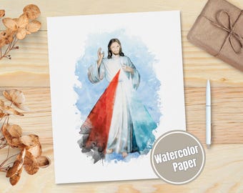 Divine Mercy Art Print: Jesus, I Trust in You - Watercolor Paper