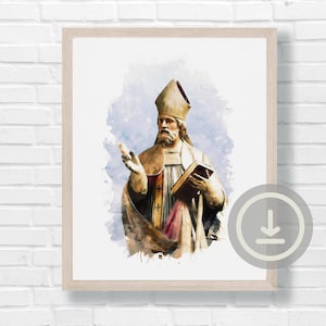 St Augustine of Hippo Watercolor Art: Catholic Decor (Digital Download)