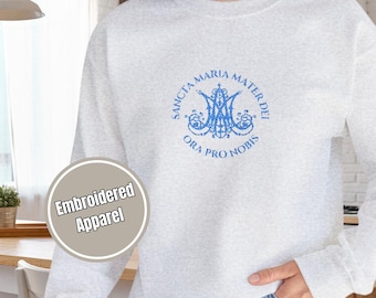 Sweat-shirt Marian brodé, vêtements de Je vous salue Marie en latin (col rond catholique)