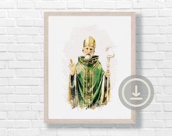 Stampa artistica ad acquerello di San Patrizio d'Irlanda (download digitale)