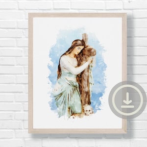 Acquerello di Santa Maria Maddalena, download digitale di arte, stampabile cattolica, arte murale religiosa, arredamento cristiano per la casa, download immediato