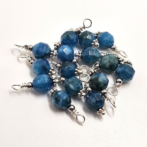 Blue Faceted Gemstone Charm Dangle, 8mm Dangle Charms, DIY Charm Bracelets and Jewelry, Wire Wrapped Charms, Add a Charm, Dolomite Beads