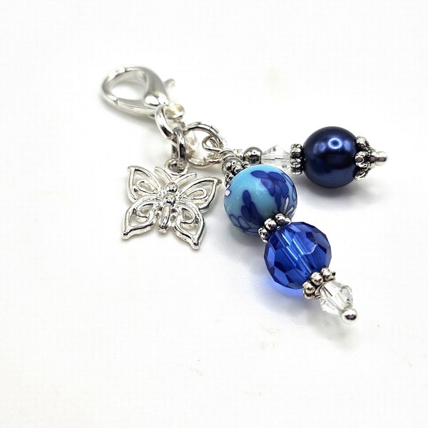 Butterfly Zipper Pull, Clip on Charms, Planner or Journal Charm,Butterfly Keychain Charm, Butterfly Gifts, Glass Bead Purse or Bag Charm