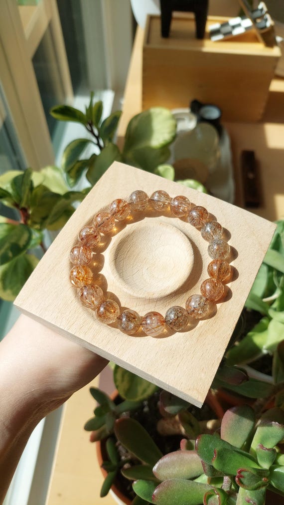 本物の天然ブラックゴールドスーパーセブンブレスレット、11mmブラック