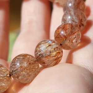 Genuine Natural Black Gold Super Seven Bracelet, 11mm Black Gold Rutilated Quartz Beads - US SELLER