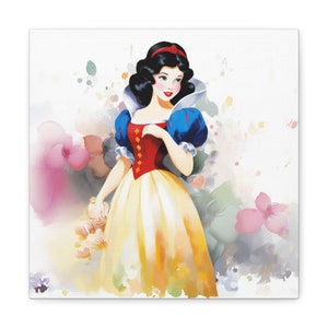 100% cotton fabric canvas print:  Princess Snow White with flowers in pastel tone