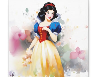 100% cotton fabric canvas print:  Princess Snow White with flowers in pastel tone