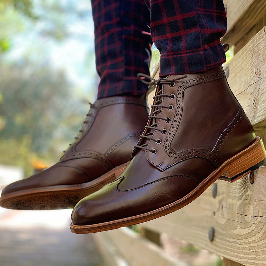 mens leather lace boots
