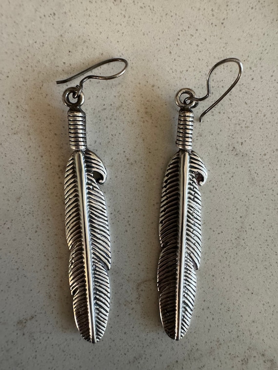 Vintage Feather 925 Sterling Feather Earrings