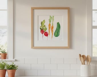 Vegetable Watercolor Art Print: Radish, Carrot, Zucchini