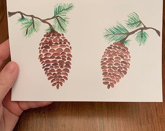 Pinecone Christmas Card; Original Watercolour Artwork