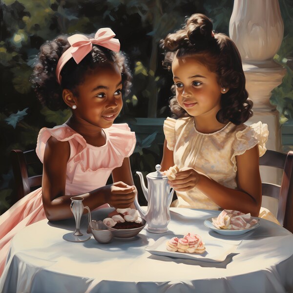 AI Image black girls 1940's tea party