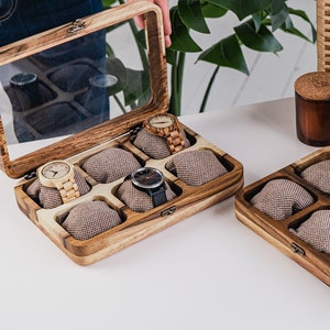 Horlogekast met monogram - cadeau voor mannen met stijlvolle handgemaakte, handgemaakte houten kist, horlogeopberger, gepersonaliseerde horlogehouder uniek cadeau