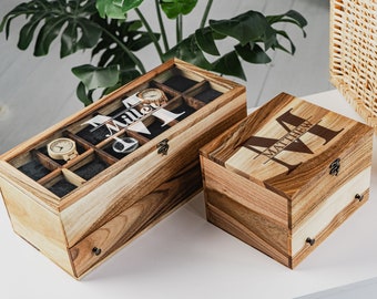 Custom watch organizer, Watch and glasses box ste, Wooden watch storage, Wooden sunglasses box, Personalzied men's accessories organizer