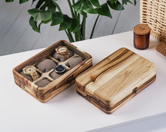 Solid wood watch case, Watch organizer with lid, Watch box locked, Wooden watch organizer, Personalized watch case, Watch display case