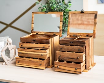 Handgefertigter Holz Schmuck Organizer - Geschenk für Sie - Personalisierte Holz Schmuckschatulle - Einzigartige handgemachte Box