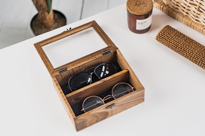 Wood Glasses Box, Wooden Storage Case for Sunglasses, Handmade Eyewear Box, Sunglasses Storage, Wooden Eyeglasses Case, Sunglasses Organizer image 8
