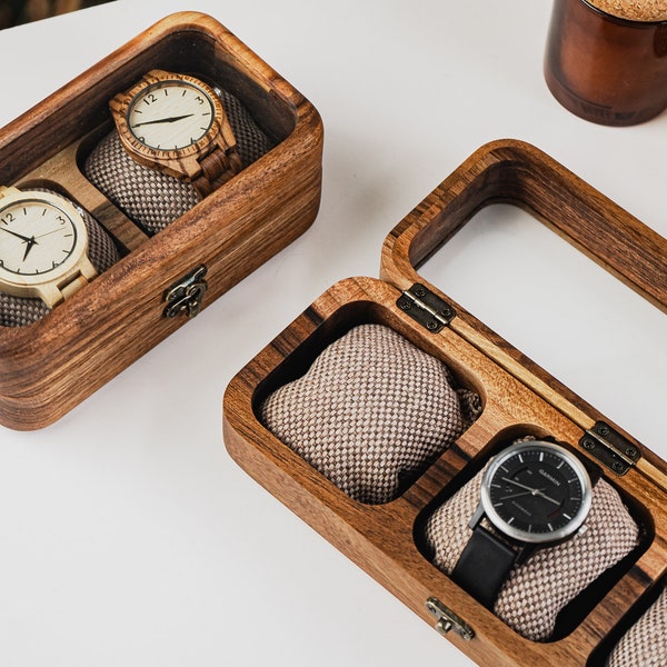 Handmade Wood Watch Box for Men - Personalized Watch Organizer with Custom Engraving, Timepiece Display Case and Gift for Him