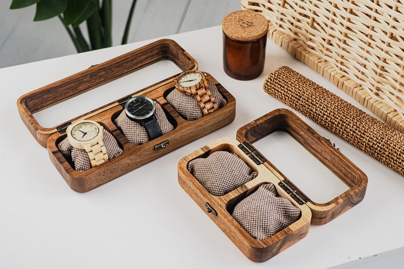 Wooden Watch Box Handcrafted Storage Walnut Watch Storage Box Luxury Design Modern Wood Watch Boxes Custom Engraving image 8