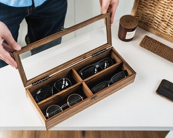 Sunglasses wooden box Walnut wood case Designer sunglass box Wooden sunglasses holder Sunglasses storage Elegant glasses organizer