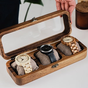 Wooden Watch Box Handcrafted Storage Walnut Watch Storage Box Luxury Design Modern Wood Watch Boxes Custom Engraving image 9