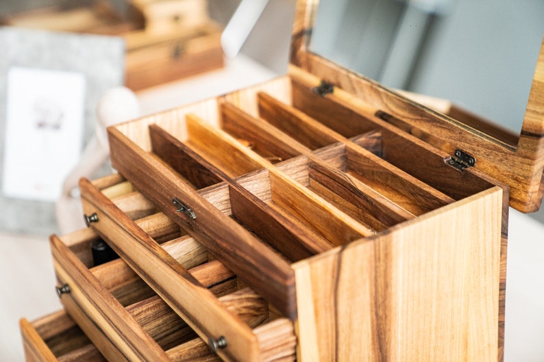 Handcrafted Wood Jewelry Organizer Gift for Her Personalized Wood Jewelry Case Unique handmade box image 7