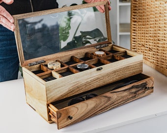 Premium watch organizer, Drawer watch storage, Watch box case, Watch organizer personalized, Solid wood watch box